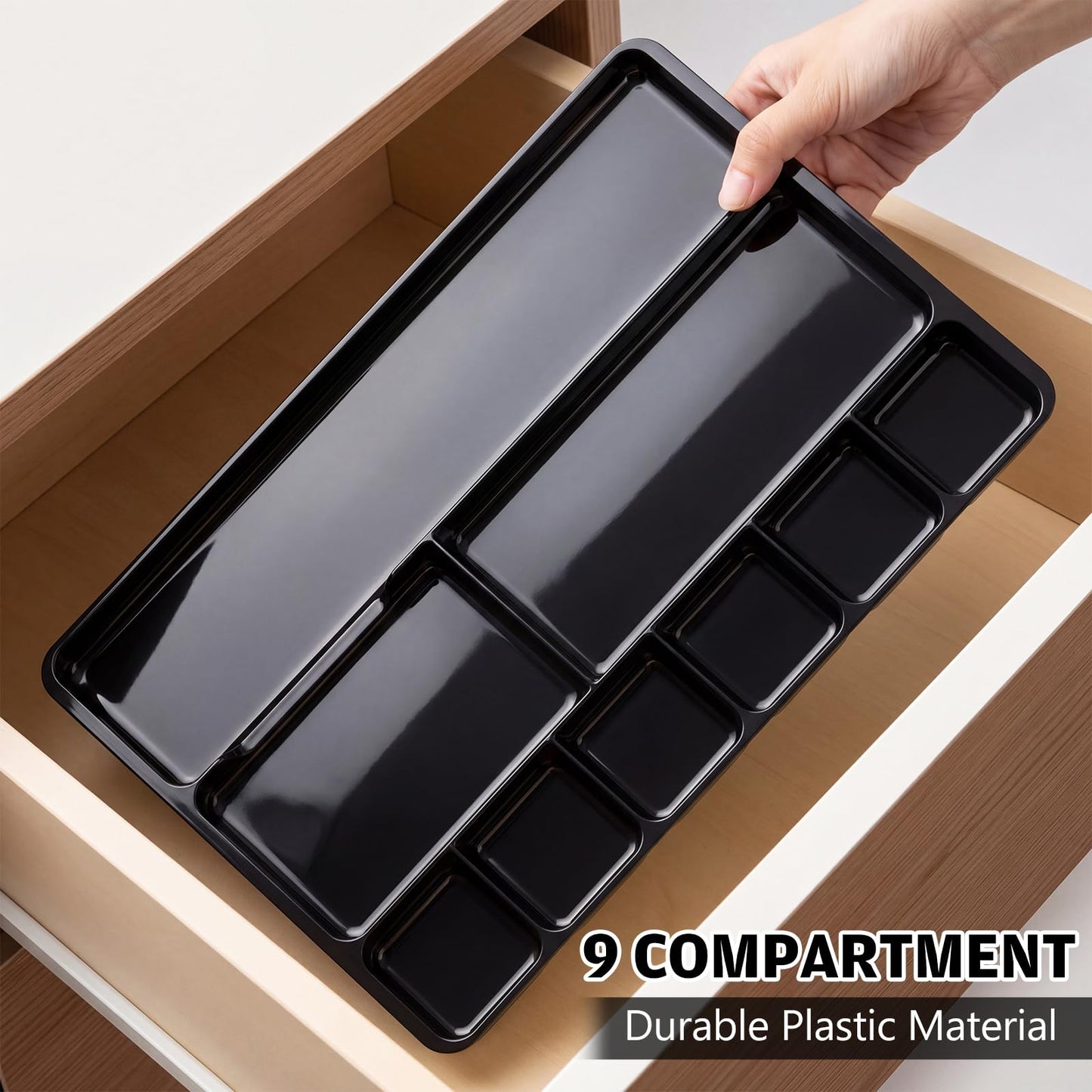 Desk Drawer Organizer Tray with 9 Storage Compartments for Office Supplies
