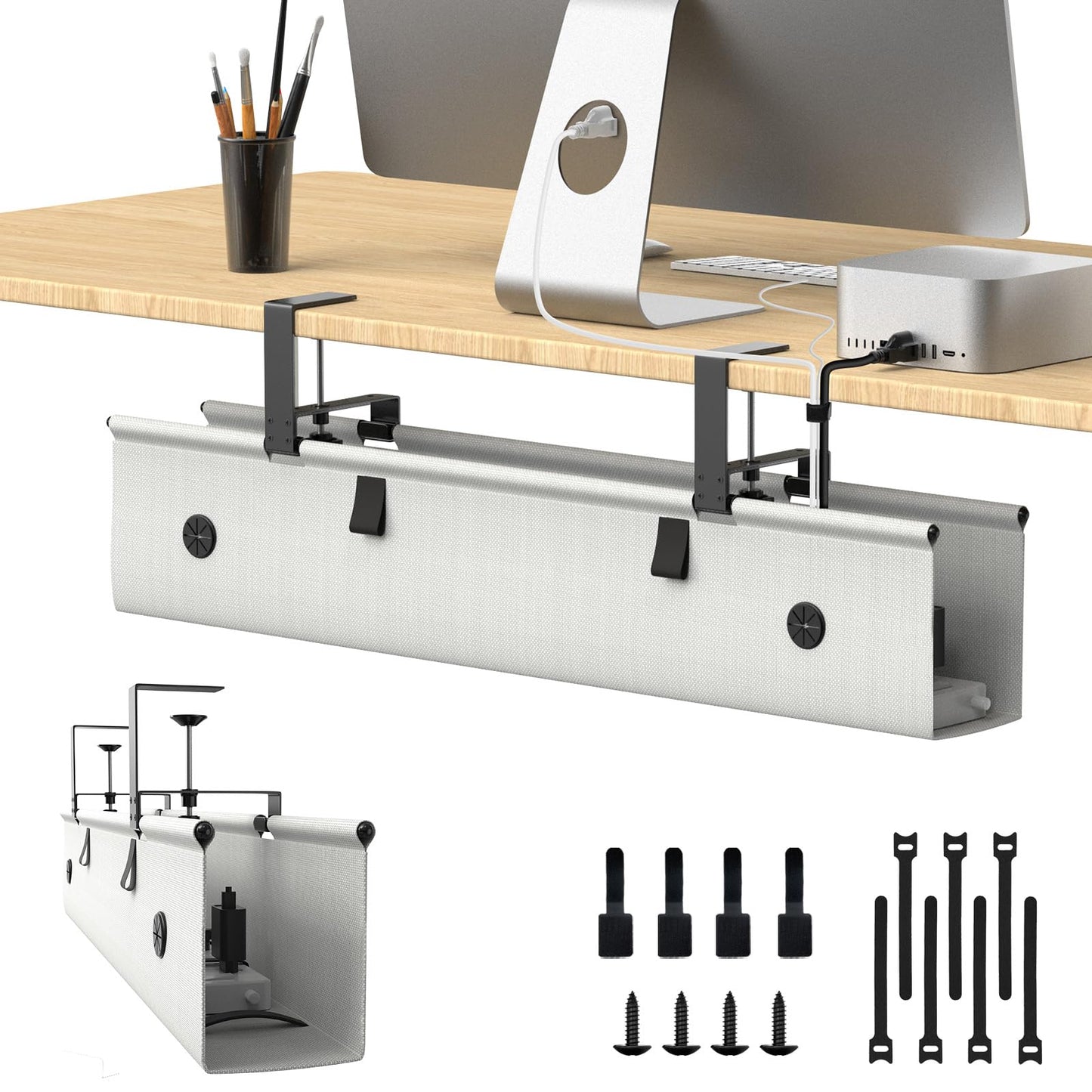 Under Desk Cable Management Tray with No-Drill Wire Organizer
