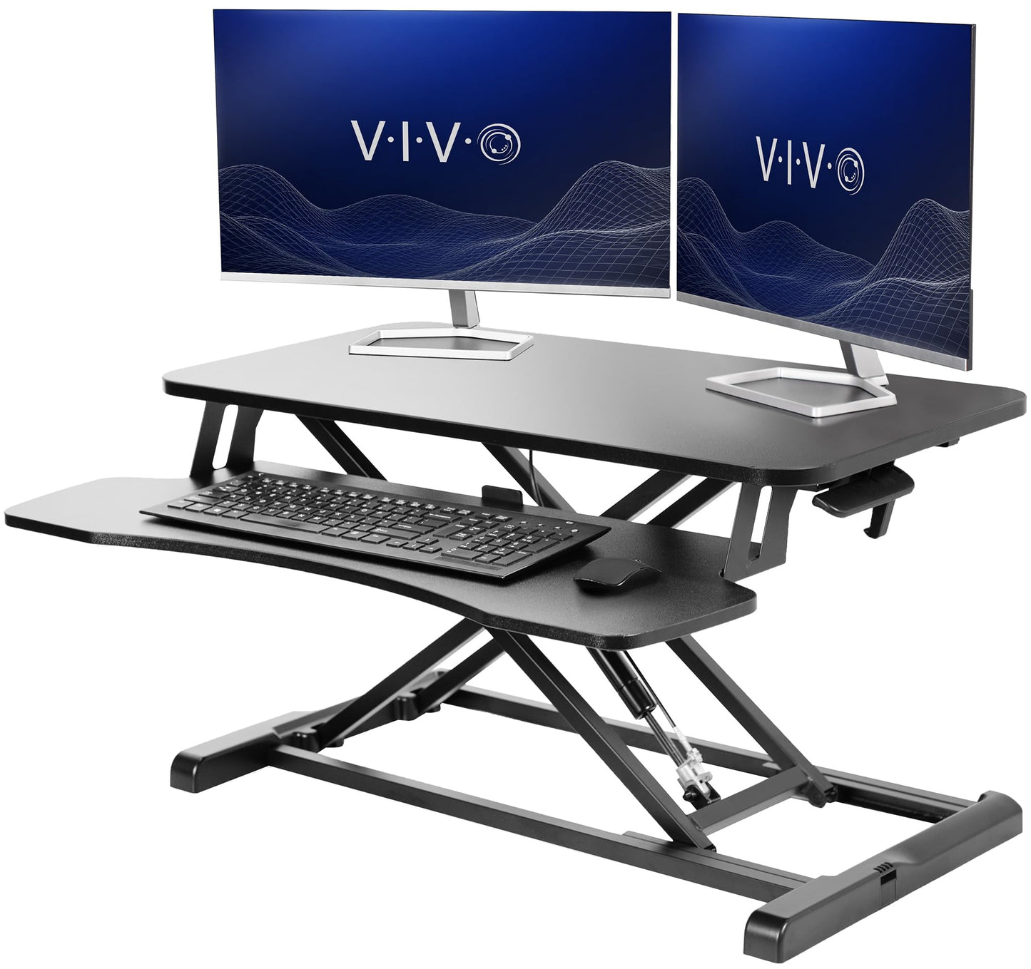 Height Adjustable Desk Converter with Dual Monitor Workstation