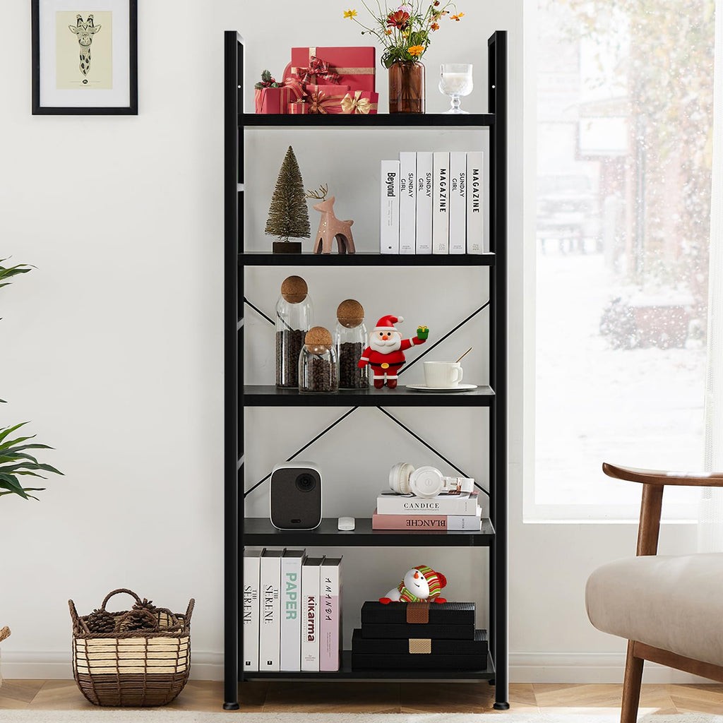 5 Tier Industrial Bookshelf for Home Office Storage Organization