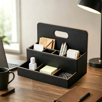 Mesh Desk Organizer with Wooden Storage Design for Office Supplies