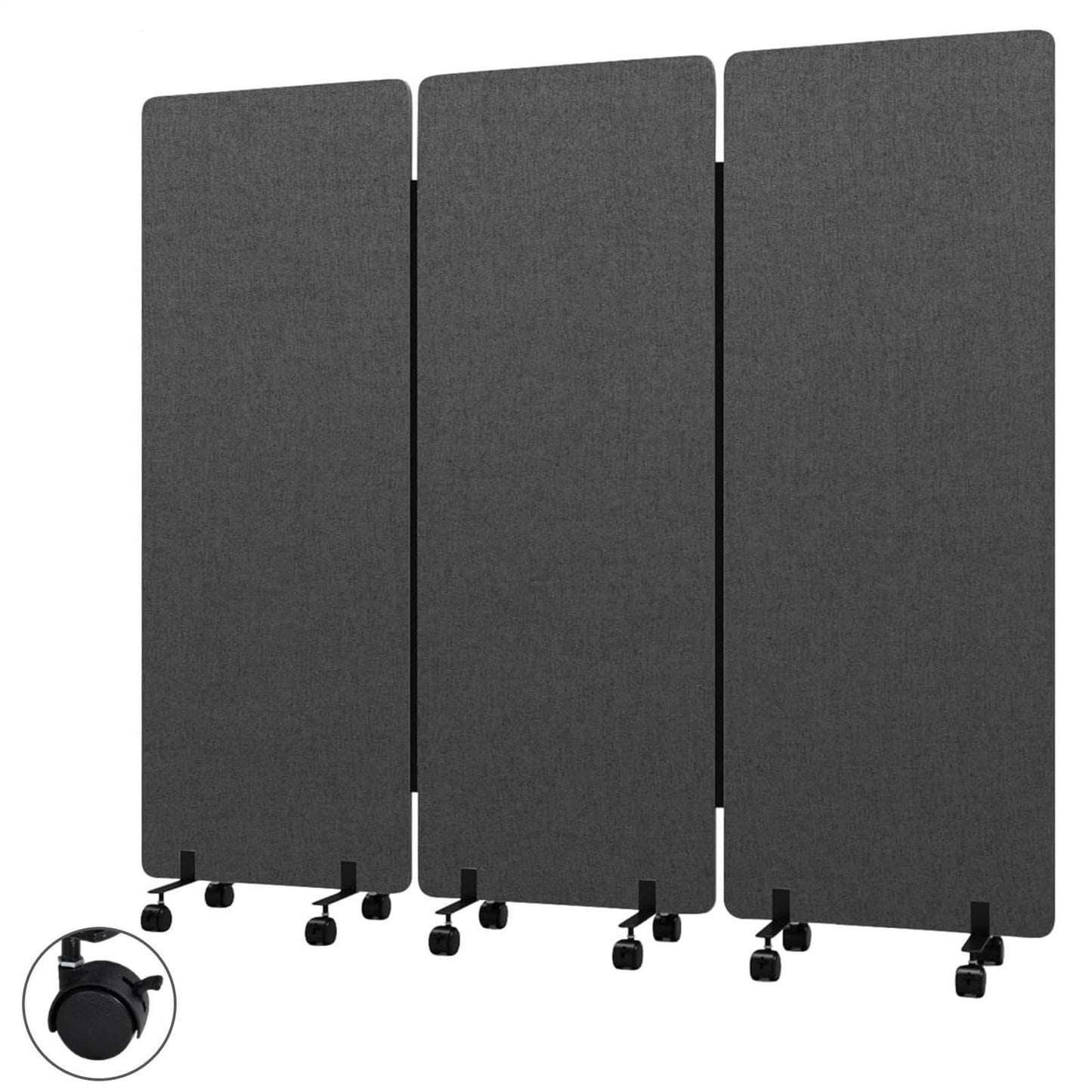 3-Panel Portable Office Partition,Mobile Acoustic Wall Divider with Wheels