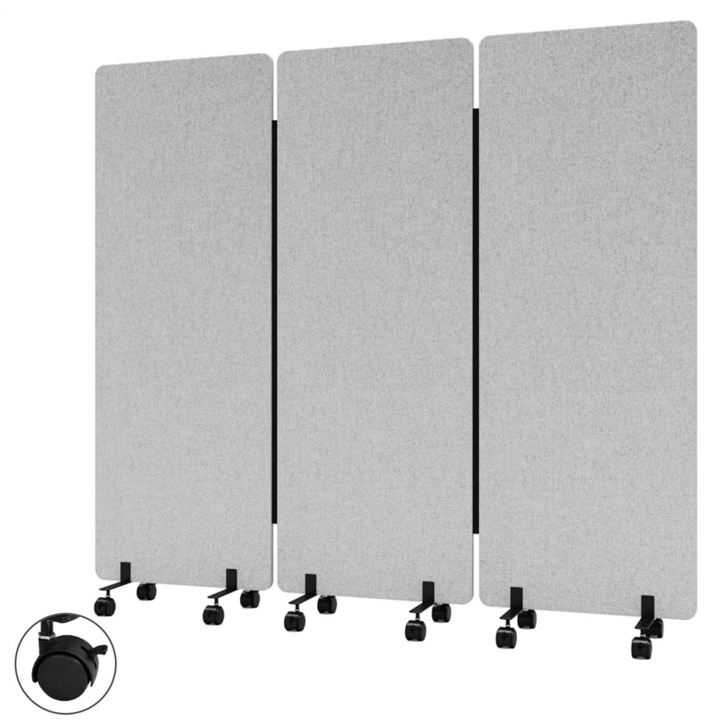 3-Panel Portable Office Partition,Mobile Acoustic Wall Divider with Wheels
