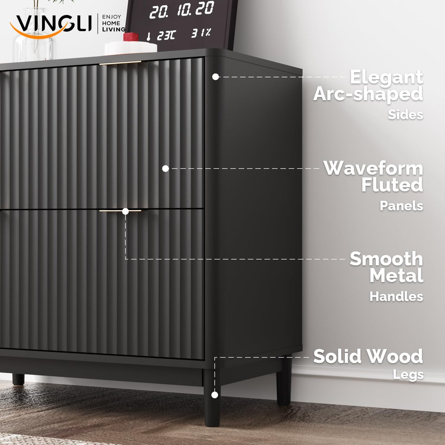 Modern Fluted File Cabinet with Lateral Storage Design