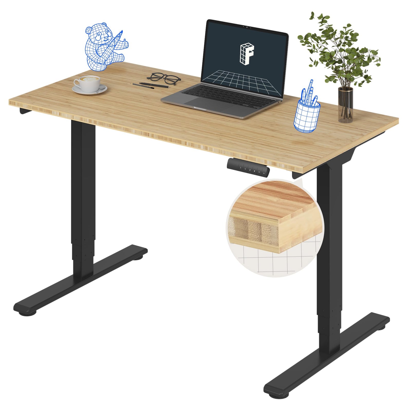 Electric Standing Desk with Dual Motor & Bamboo Top Design