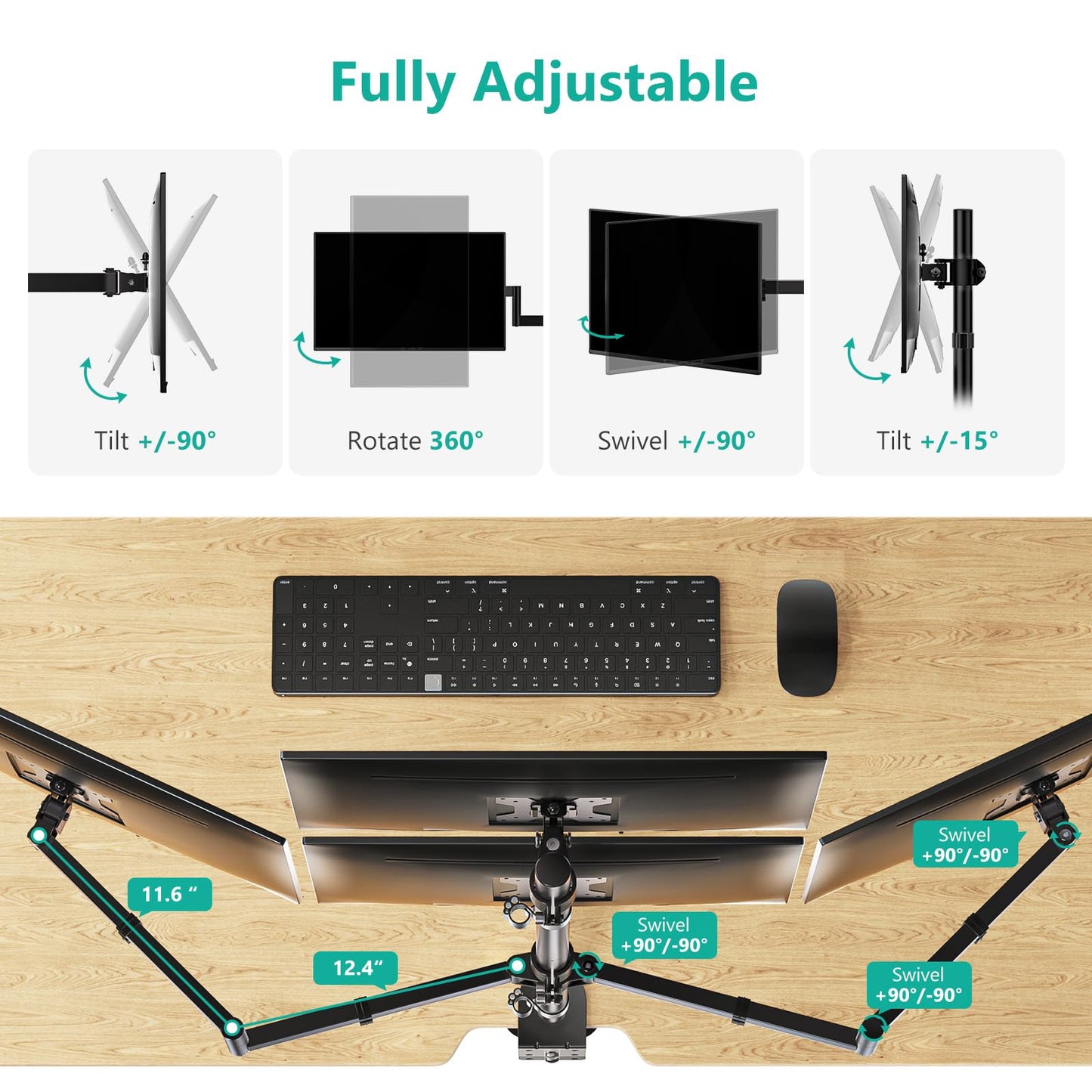 WALI Adjustable Monitor Arms C-Clamp and Free-Standing