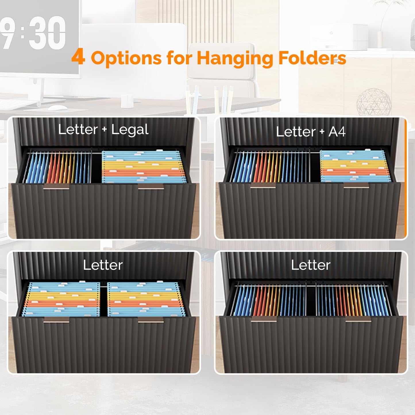 Modern Fluted File Cabinet with Lateral Storage Design