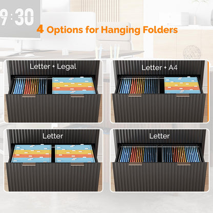 Modern Fluted File Cabinet with Lateral Storage Design