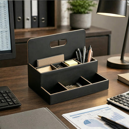 Mesh Desk Organizer with Wooden Storage Design for Office Supplies