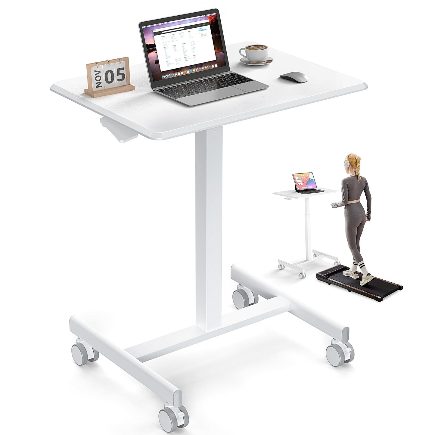 DUMOS Mobile Rolling Desk with Wheels Adjustable Height