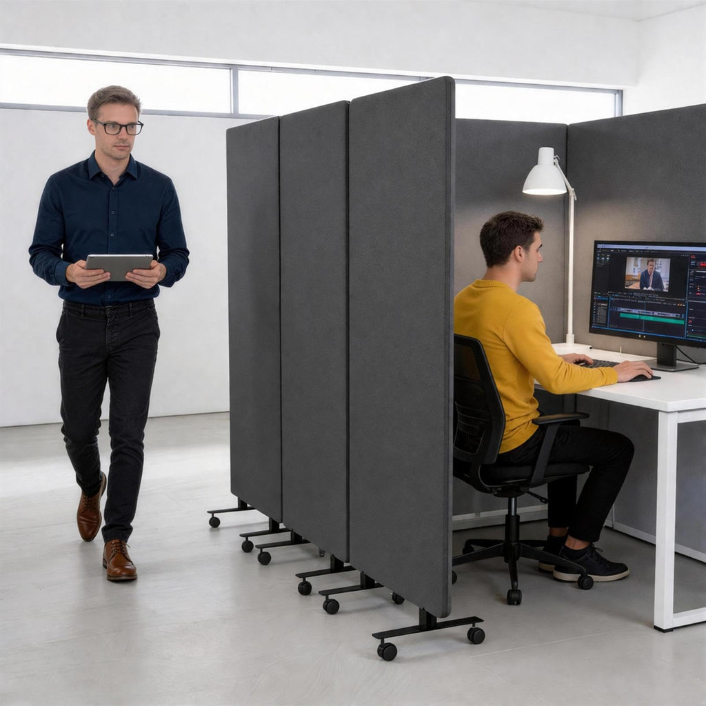 3-Panel Portable Office Partition,Mobile Acoustic Wall Divider with Wheels