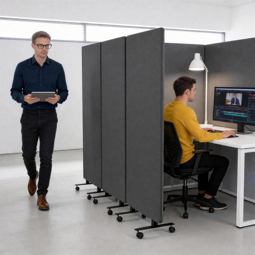 3-Panel Portable Office Partition,Mobile Acoustic Wall Divider with Wheels