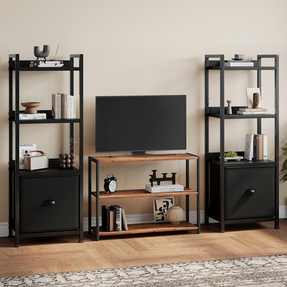 DUMOS 5 Tier Bookshelf with Fabric Drawer, Display Standing Shelf, Black