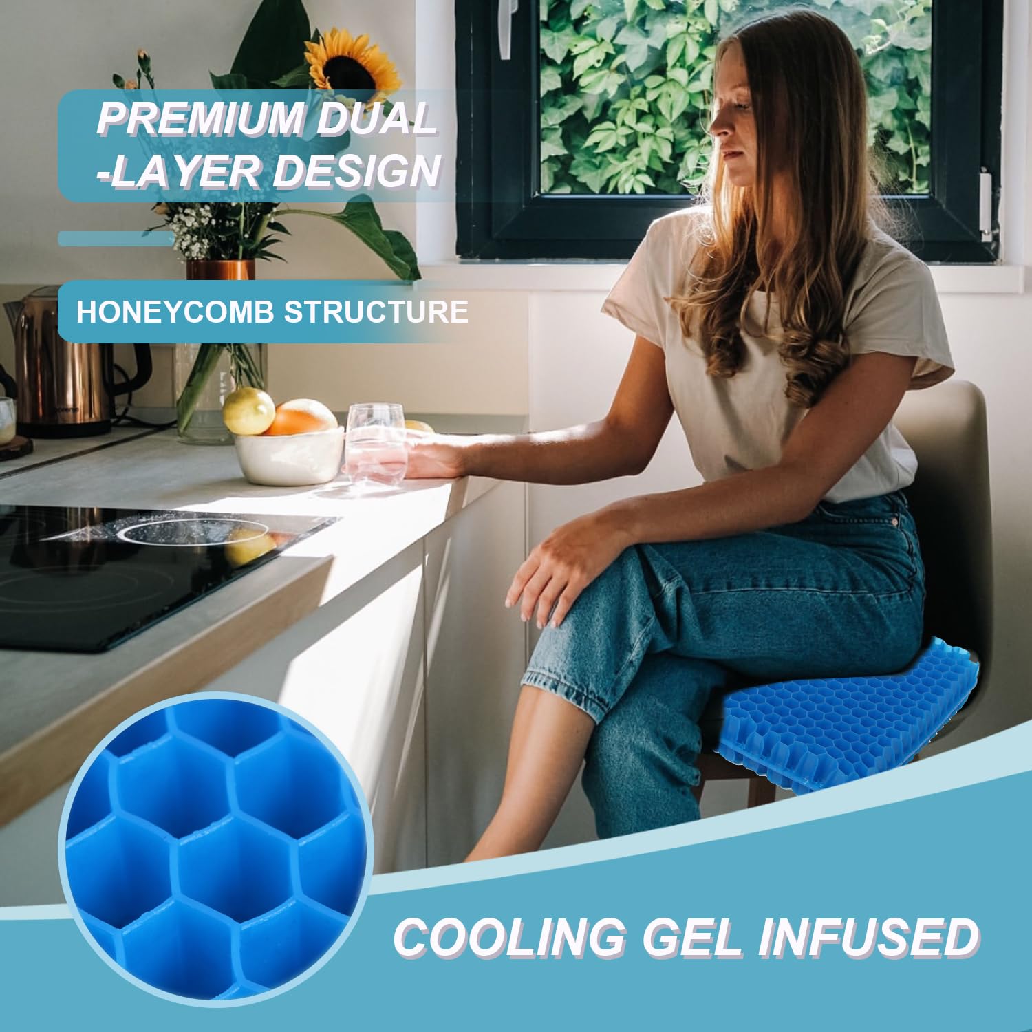 Large Gel Seat Cushion with Pressure Relief Support for Office Chairs