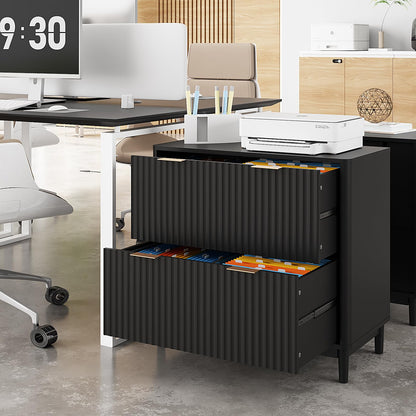 Modern Fluted File Cabinet with Lateral Storage Design