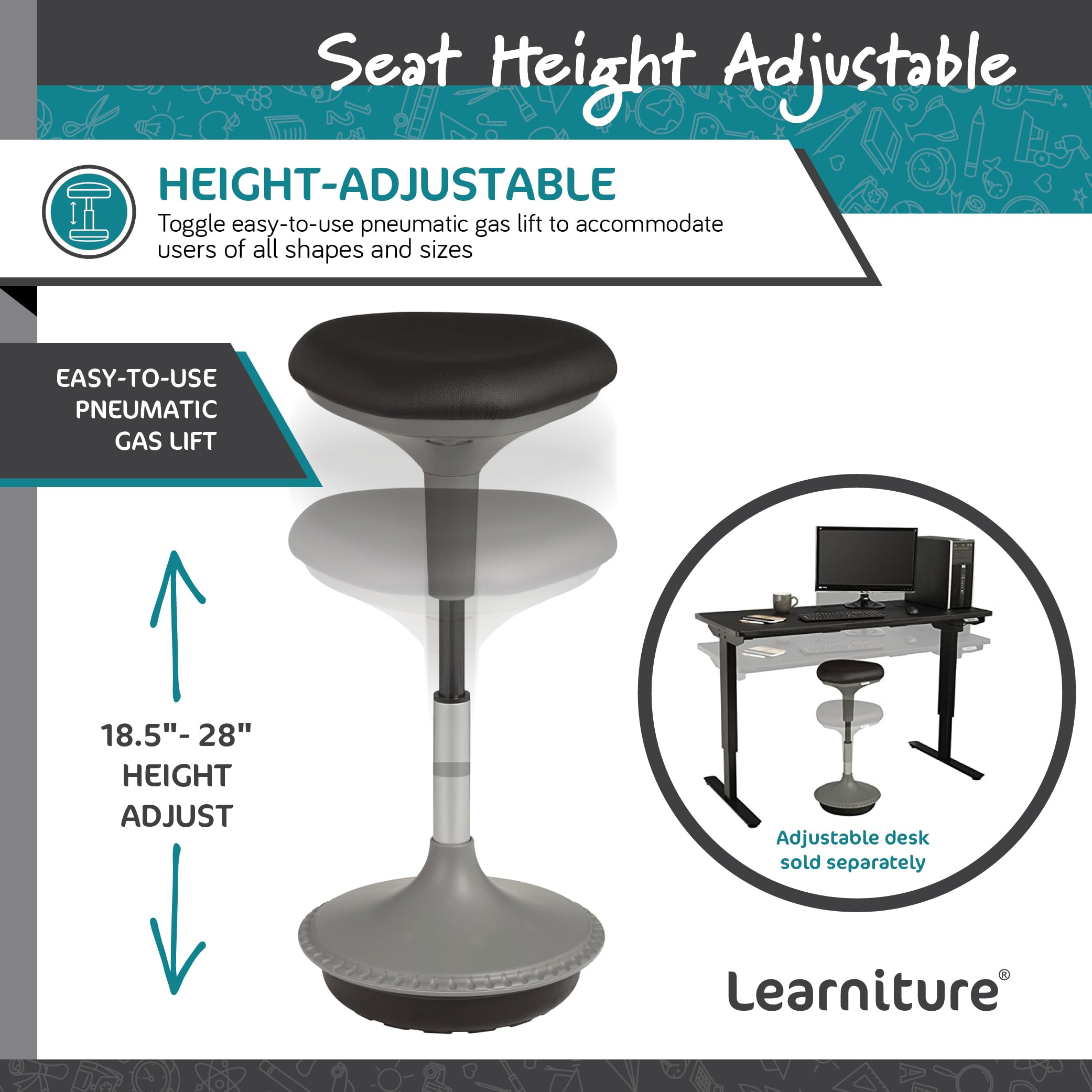 Active Learning Stool with Adjustable Height & Ergonomic Rocking Base