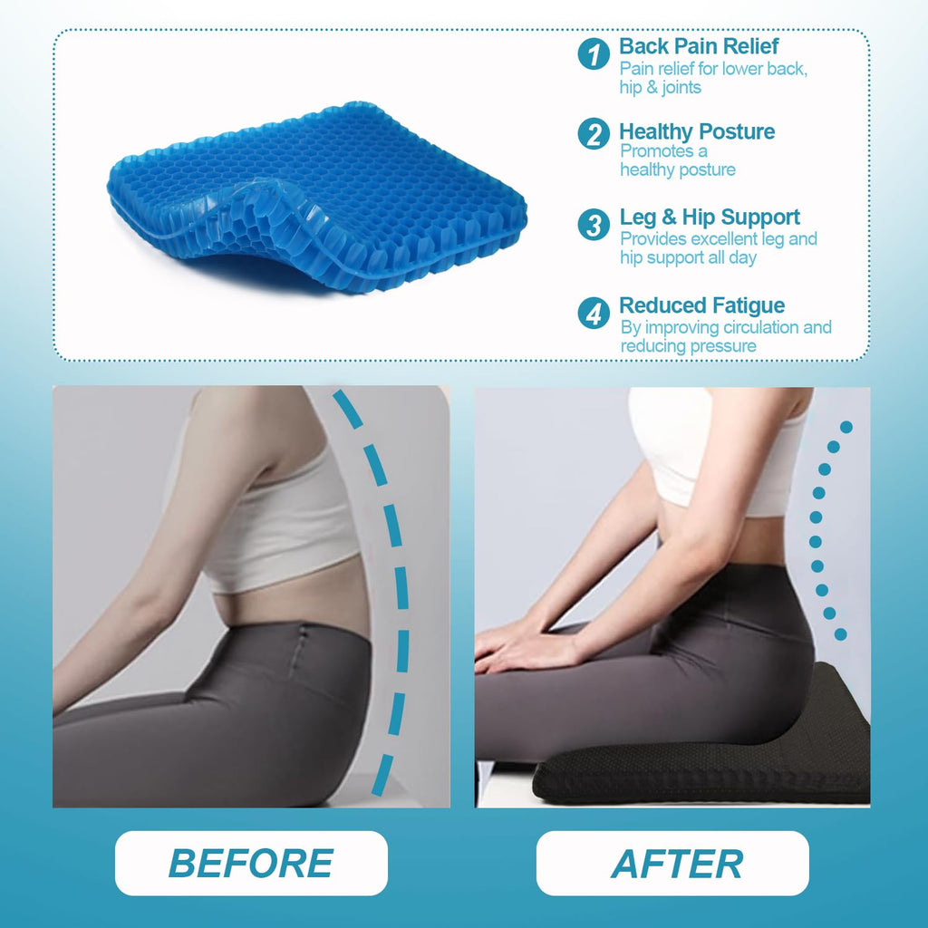 Large Gel Seat Cushion with Pressure Relief Support for Office Chairs