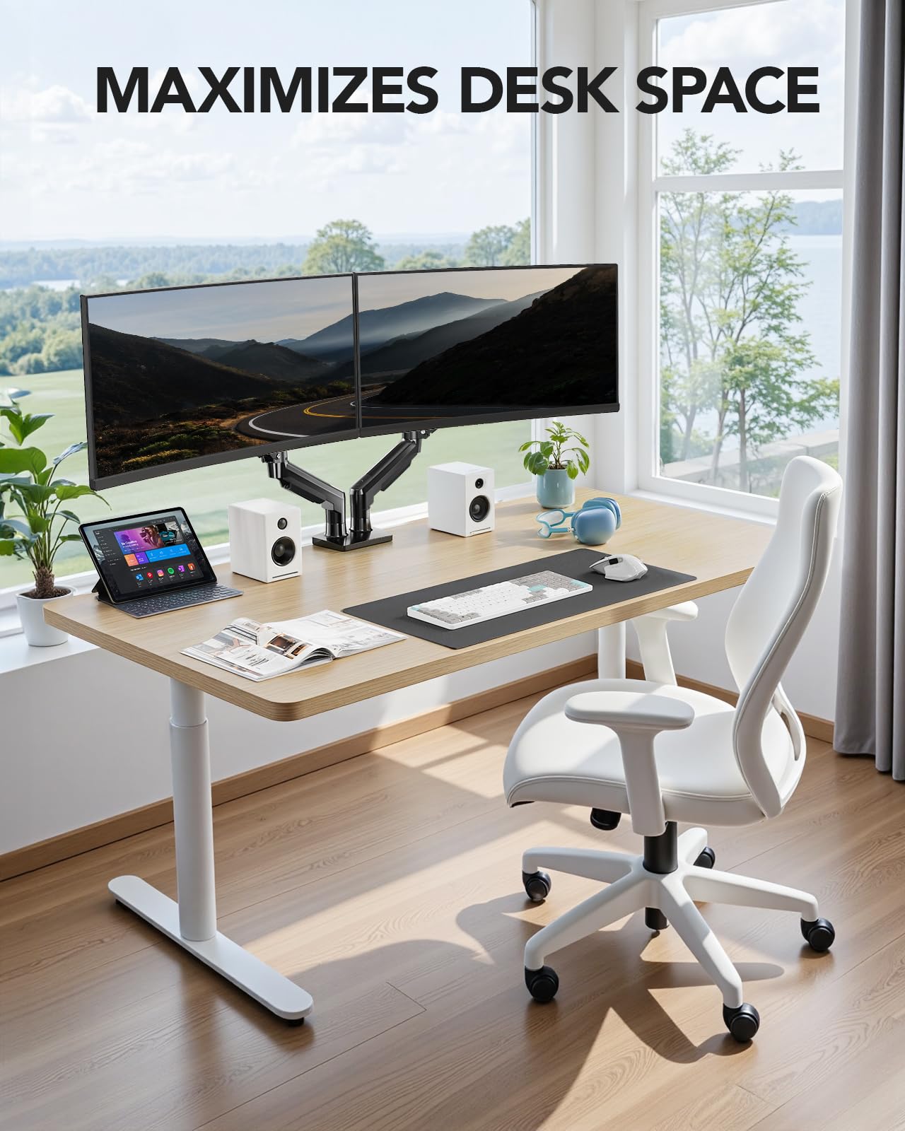 Dual Monitor Arm Mount with Adjustable VESA Desk Stand