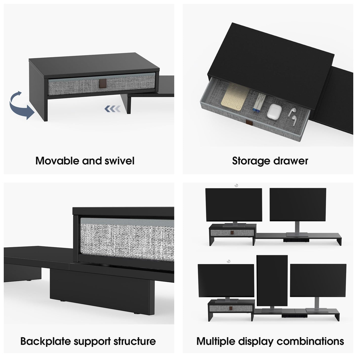 Fenge Triple Monitor Stand with Srorage Drawer, Adjustable Length and Angle