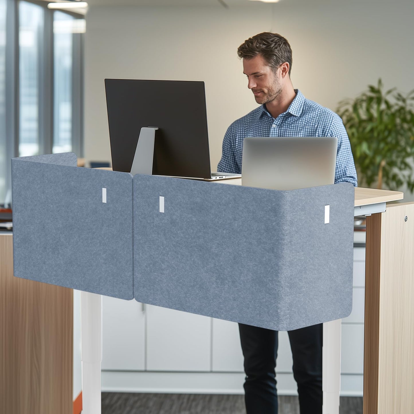 L-Shaped Desk Privacy Panel with Acoustic Divider Design