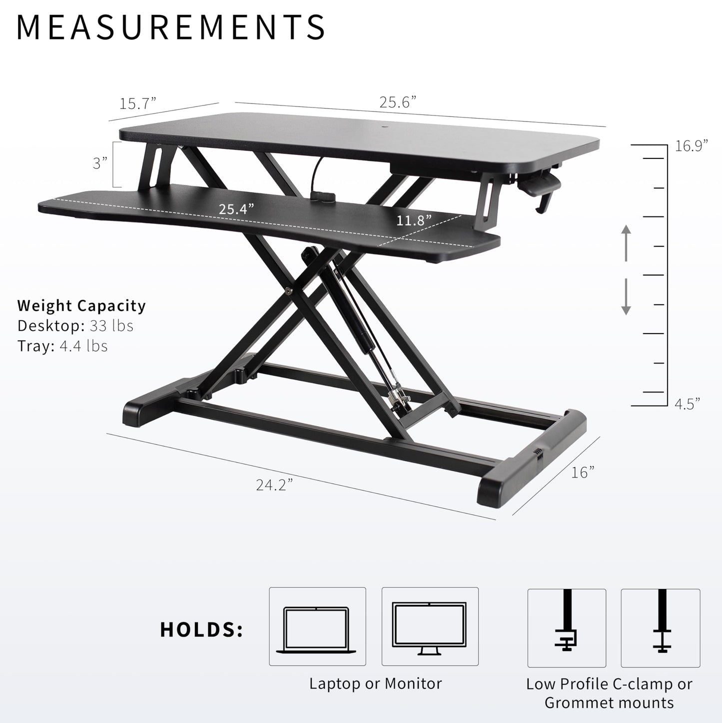 Height Adjustable Desk Converter with Dual Monitor Workstation