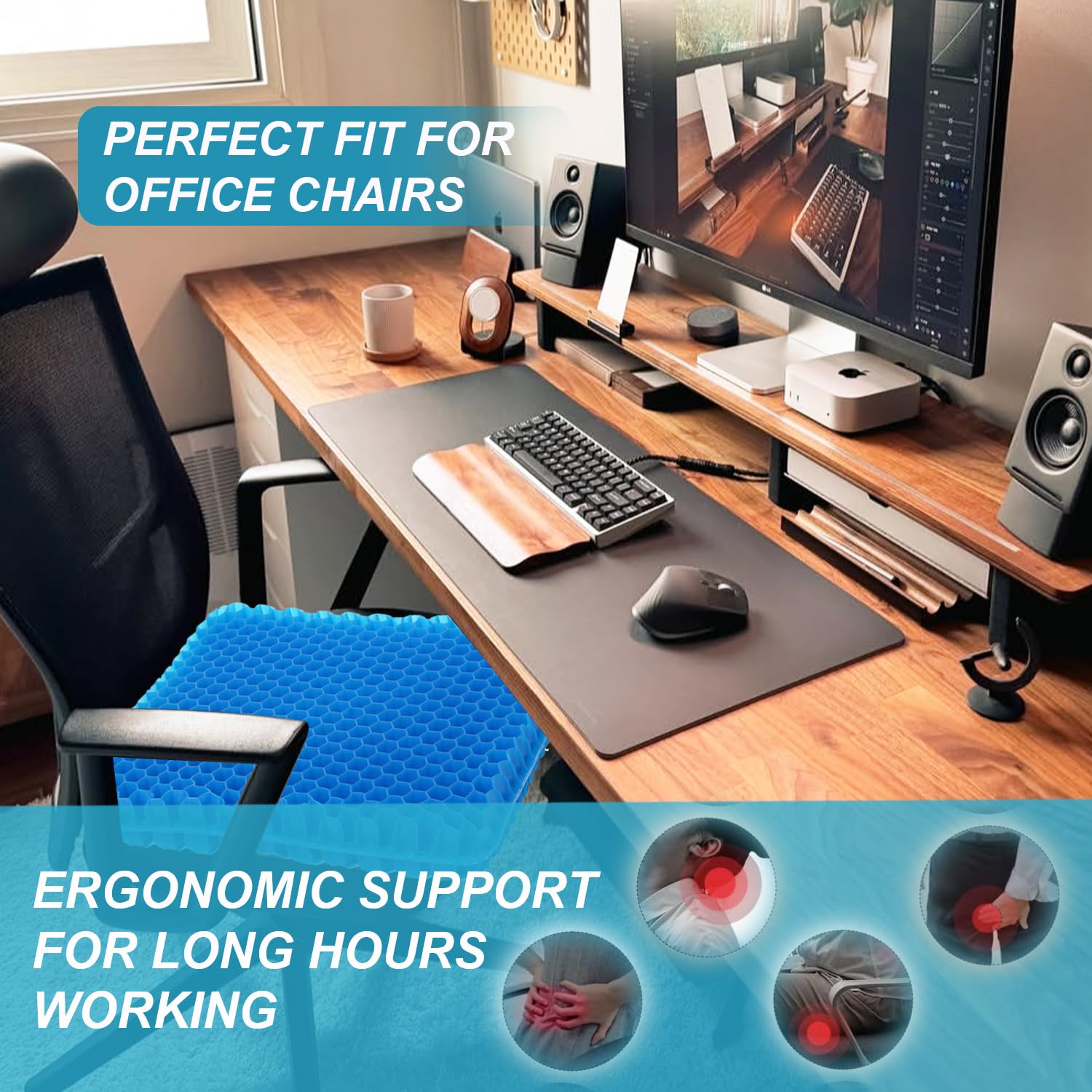 Large Gel Seat Cushion with Pressure Relief Support for Office Chairs