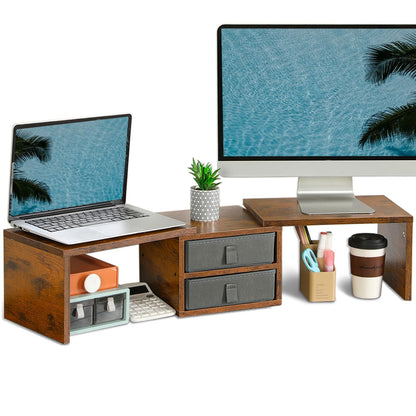 Dual Monitor Riser with Storage Drawers & Adjustable Design