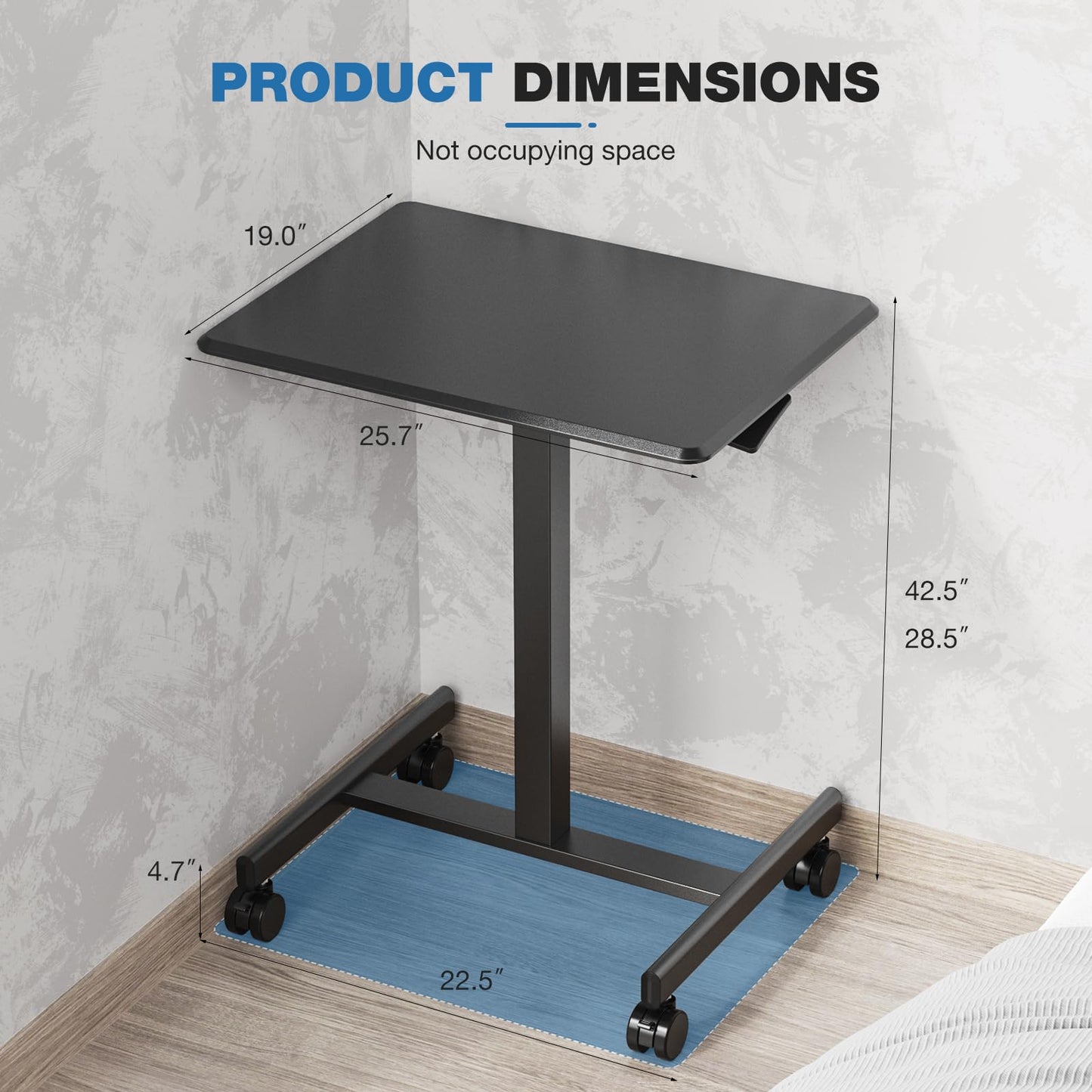 DUMOS Mobile Rolling Desk with Wheels Adjustable Height