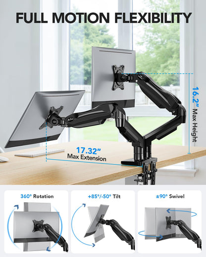 Dual Monitor Arm Mount with Adjustable VESA Desk Stand