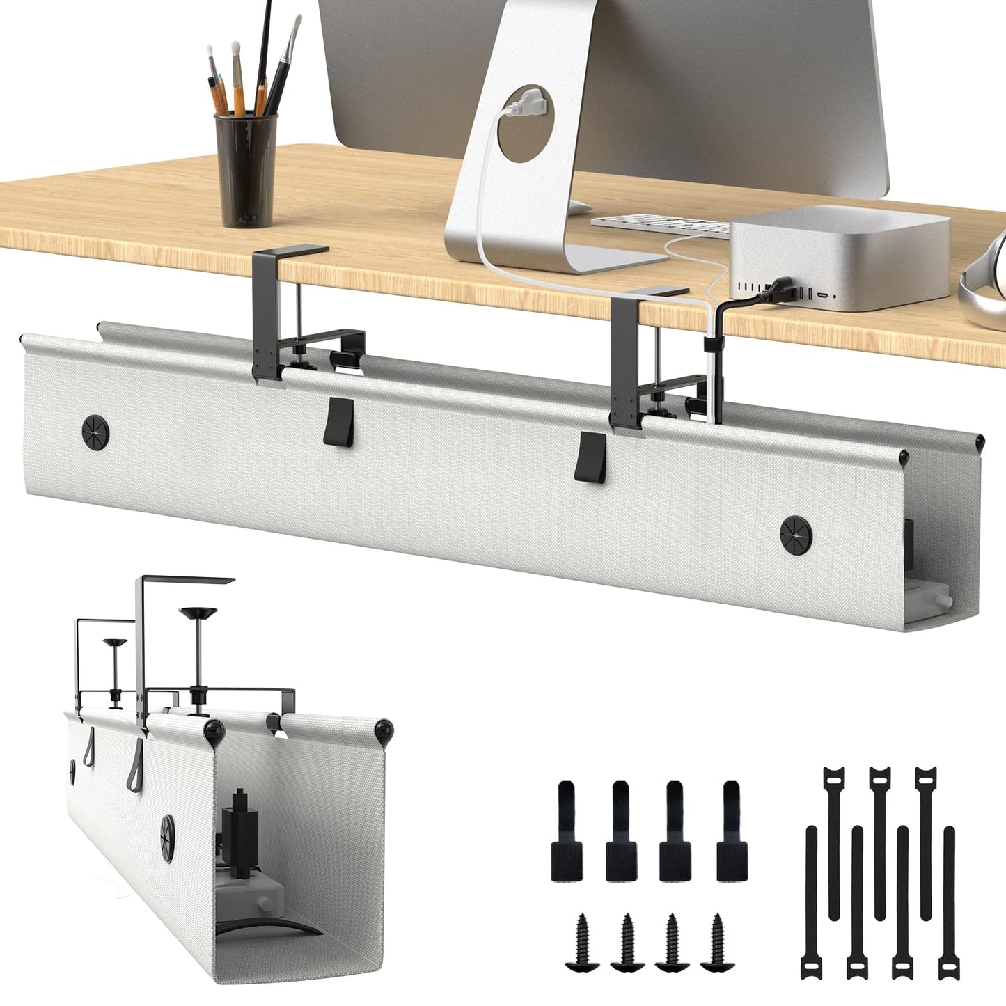 Under Desk Cable Management Tray with No-Drill Wire Organizer