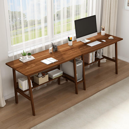 Long Office Desk with Storage Shelves for Dual Workstations