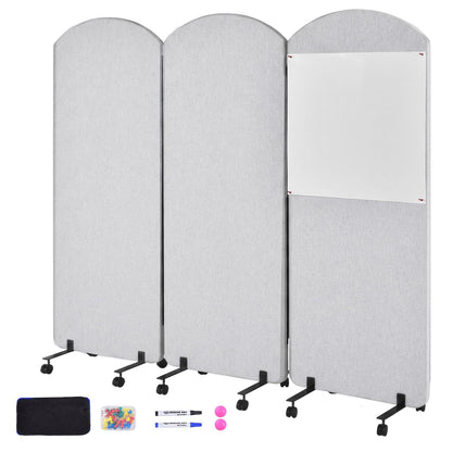 3-Panel Portable Office Partition,Mobile Acoustic Wall Divider with Wheels