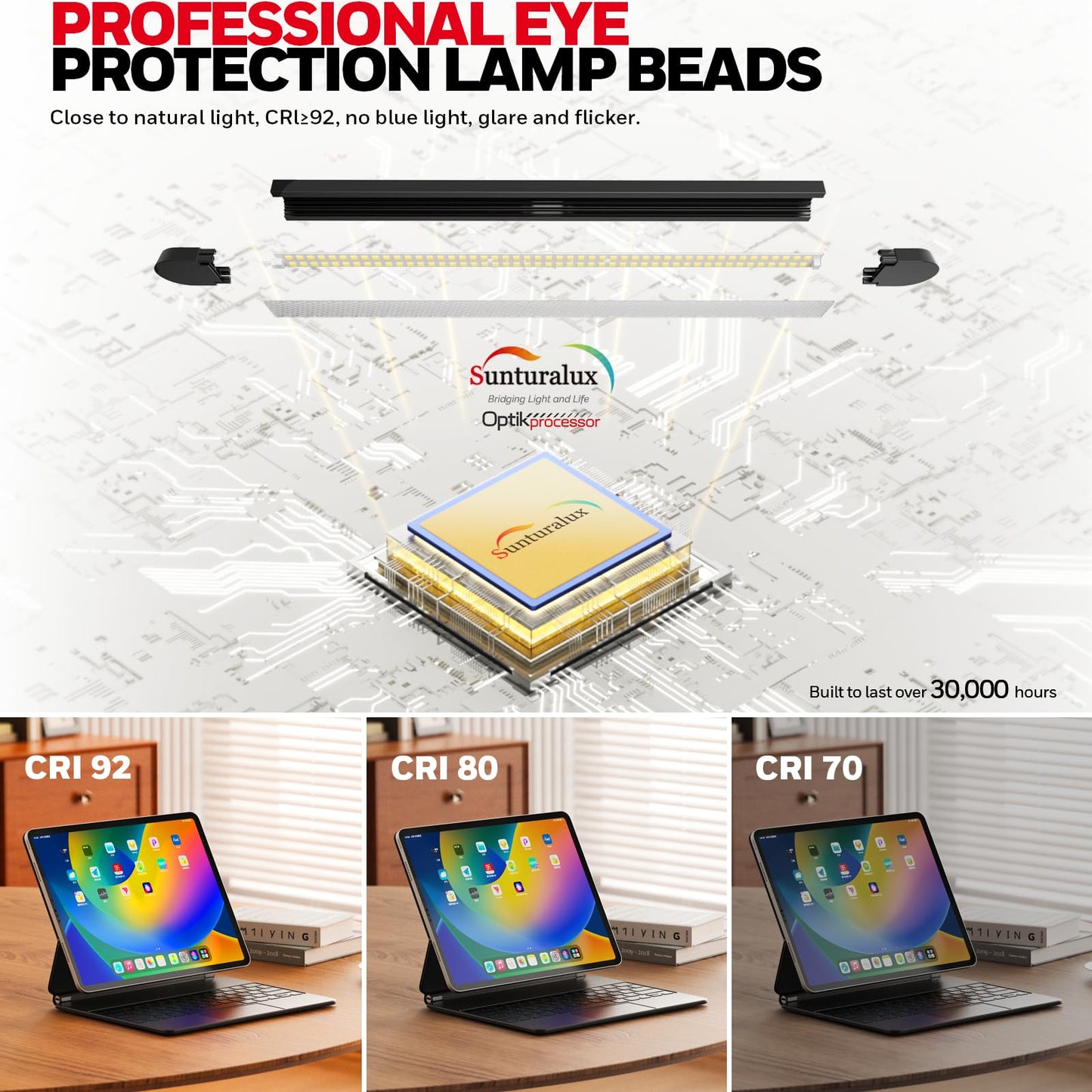 Wide LED Desk Lamp with Clamp Mount & Adjustable Lighting