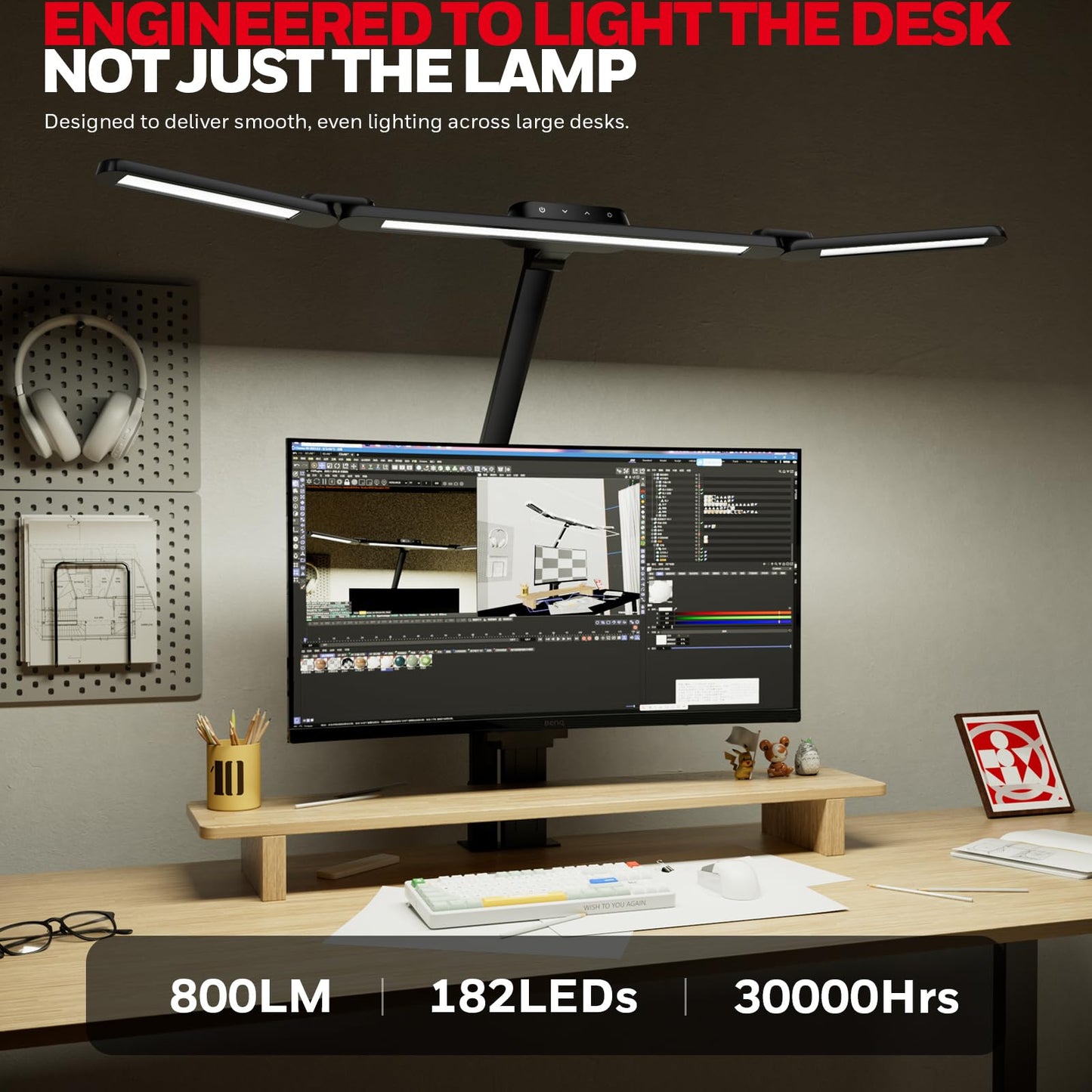 Wide LED Desk Lamp with Clamp Mount & Adjustable Lighting