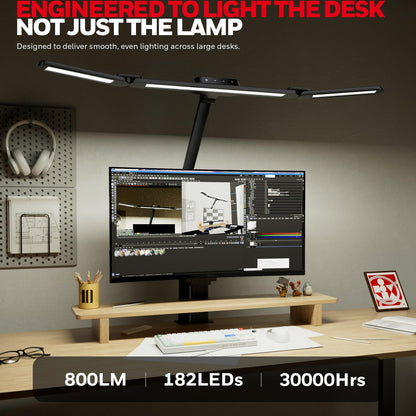 Wide LED Desk Lamp with Clamp Mount & Adjustable Lighting