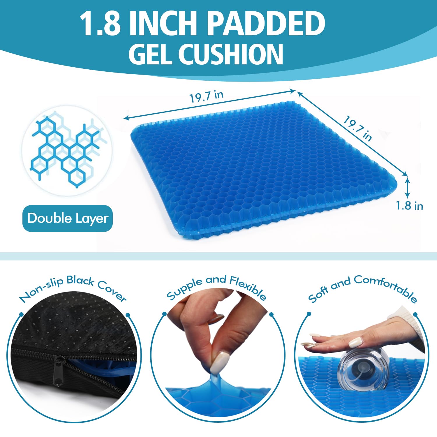 Large Gel Seat Cushion with Pressure Relief Support for Office Chairs