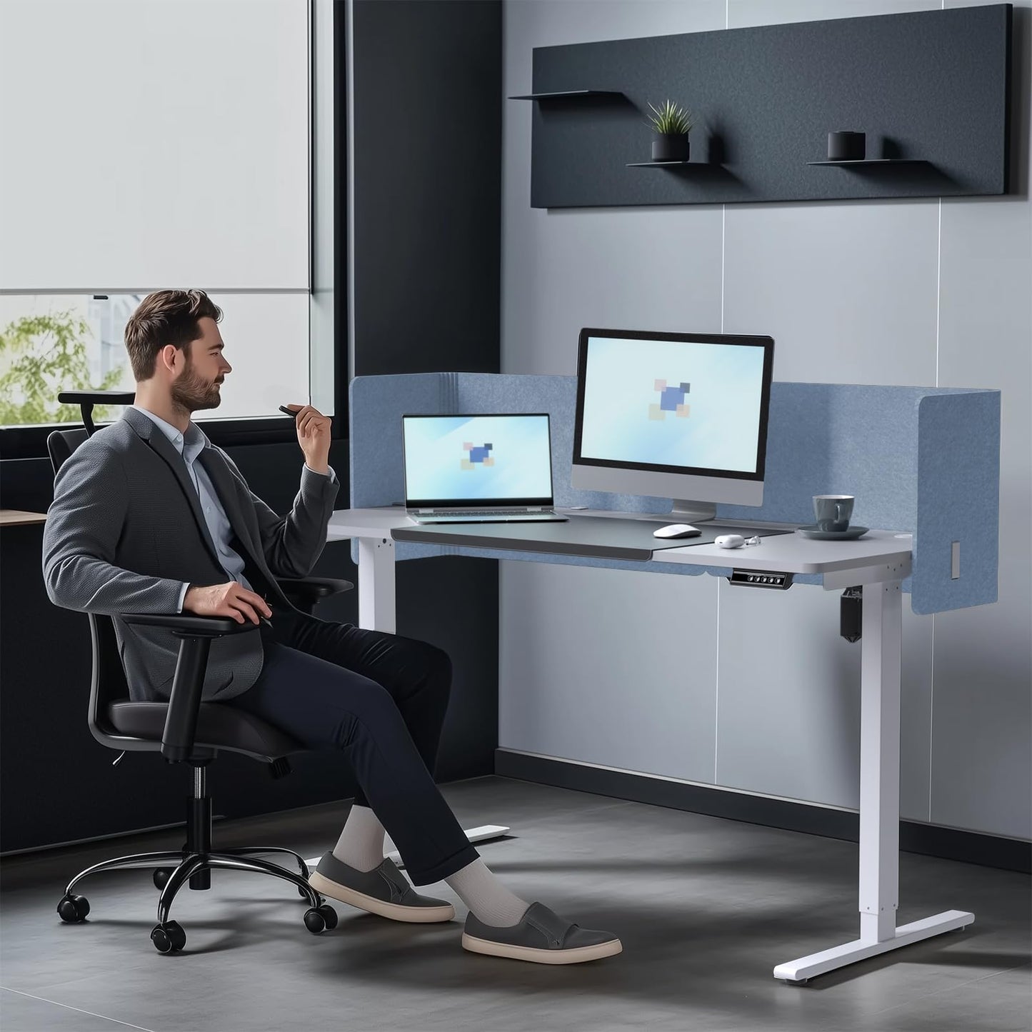 L-Shaped Desk Privacy Panel with Acoustic Divider Design