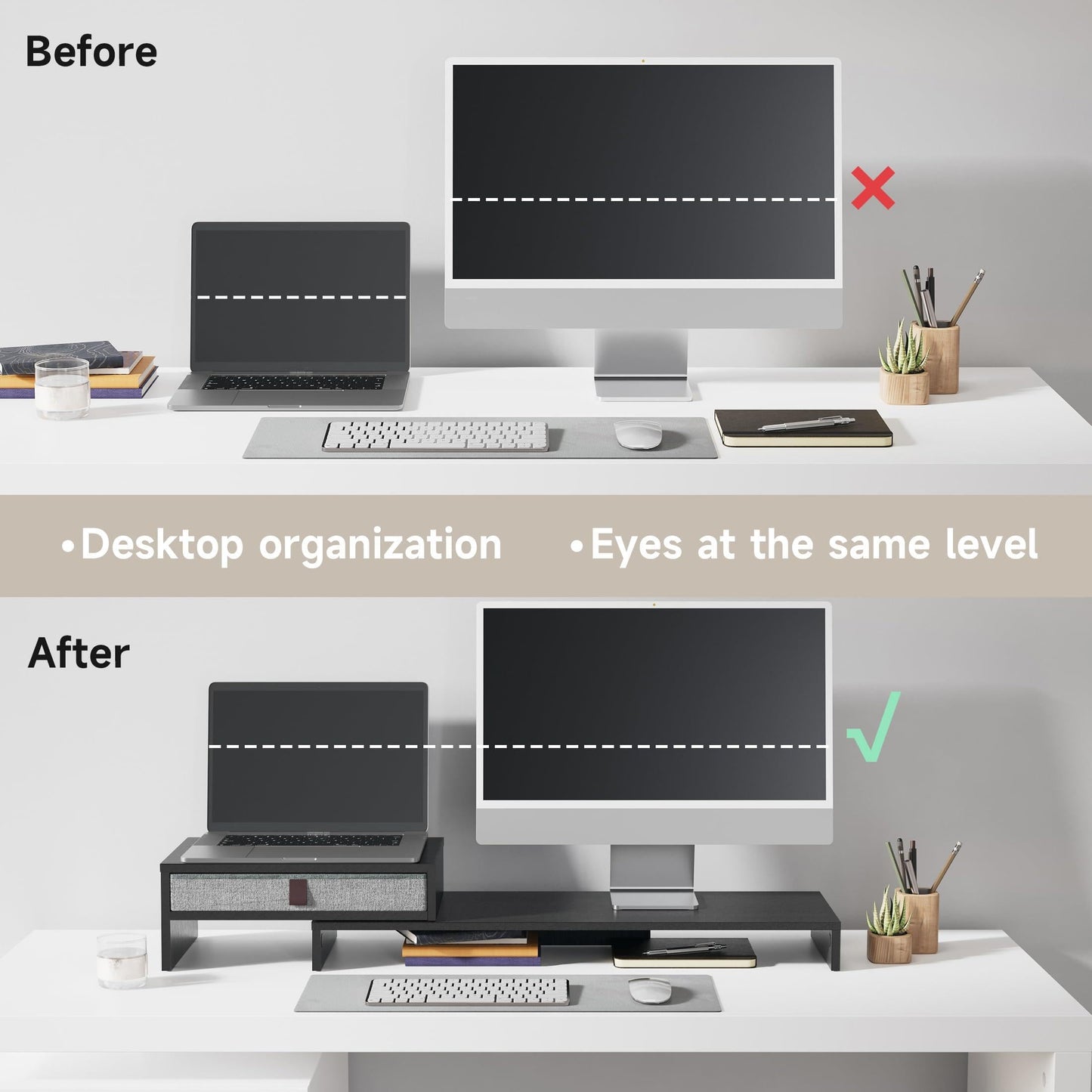 Fenge Triple Monitor Stand with Srorage Drawer, Adjustable Length and Angle