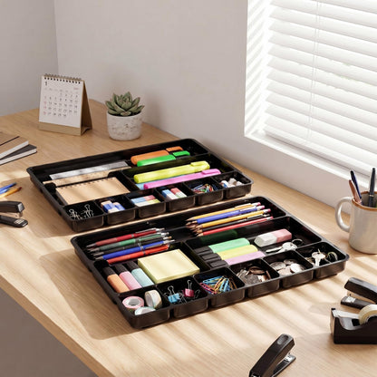 Desk Drawer Organizer Tray with 9 Storage Compartments for Office Supplies