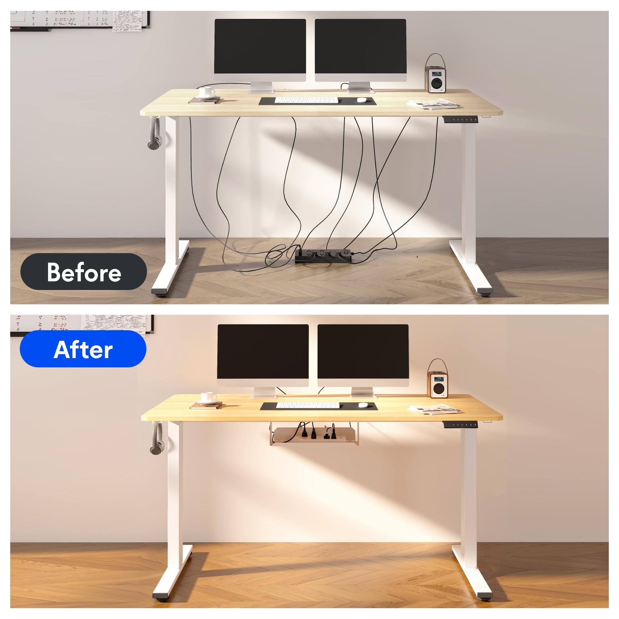 Height Adjustable Standing Desk with Cable Management & Power Hub