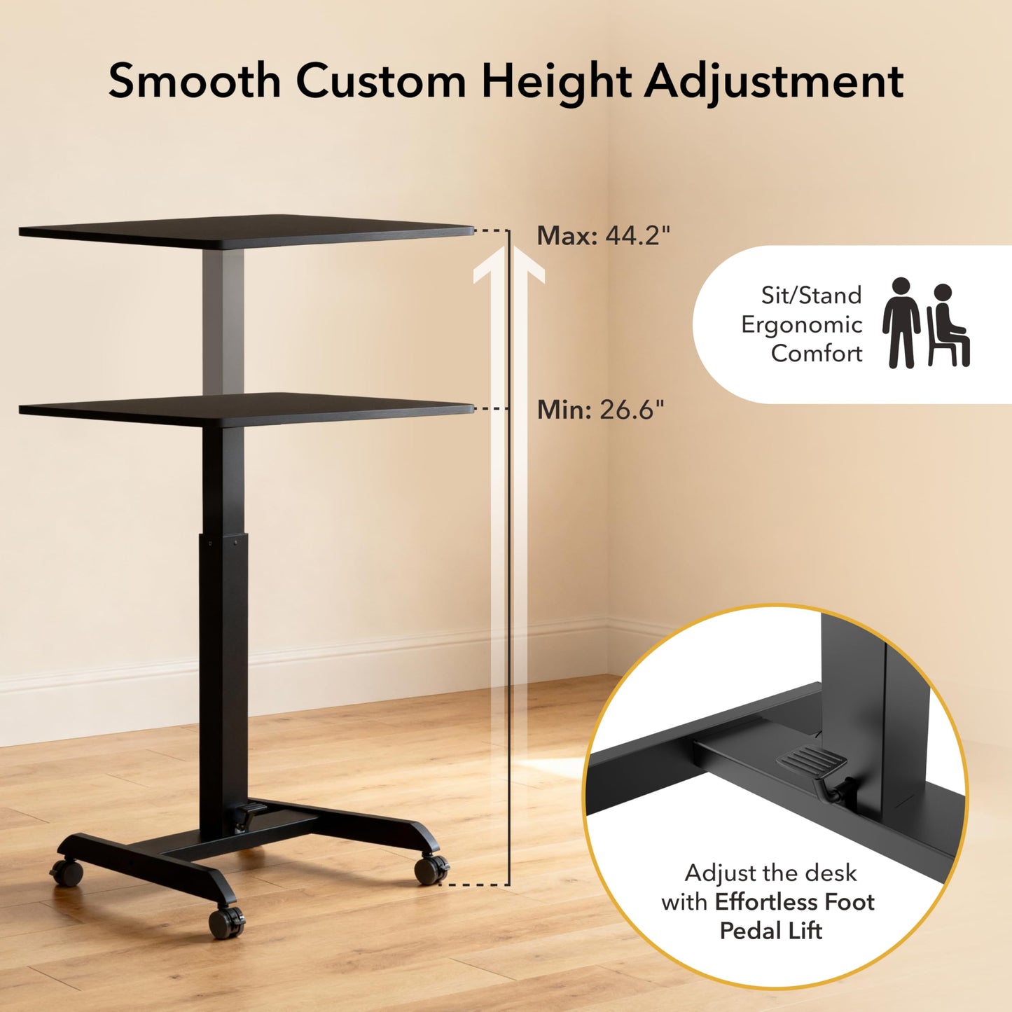 Mount-It! Adjustable Rolling Laptop Desk, Mobile Standing Desk with Wheels