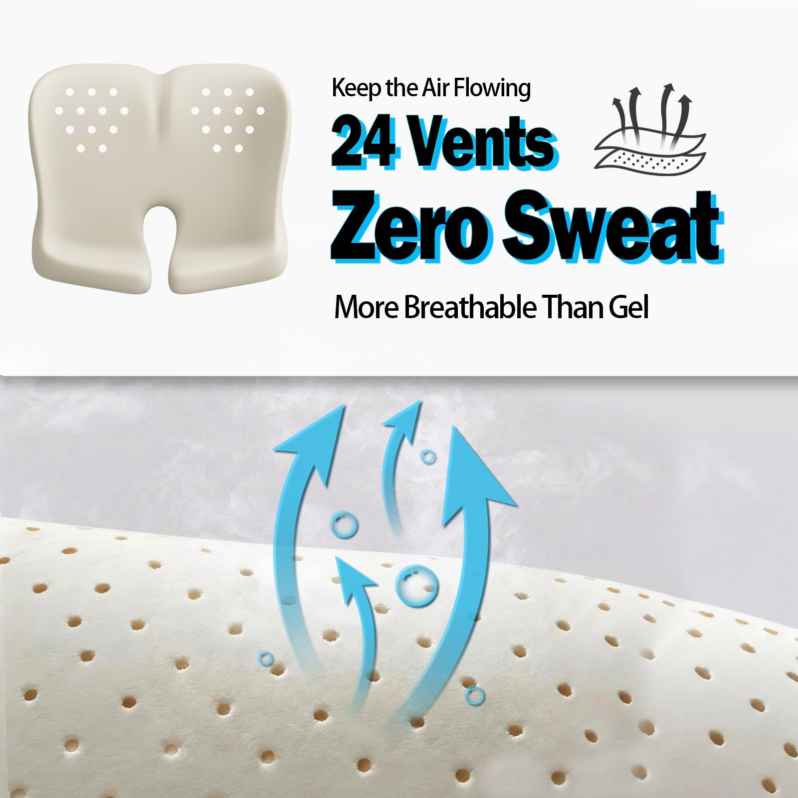 Coccyx Seat Cushion with Pressure Relief Support for Office Chairs