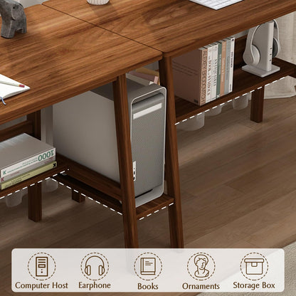 Long Office Desk with Storage Shelves for Dual Workstations