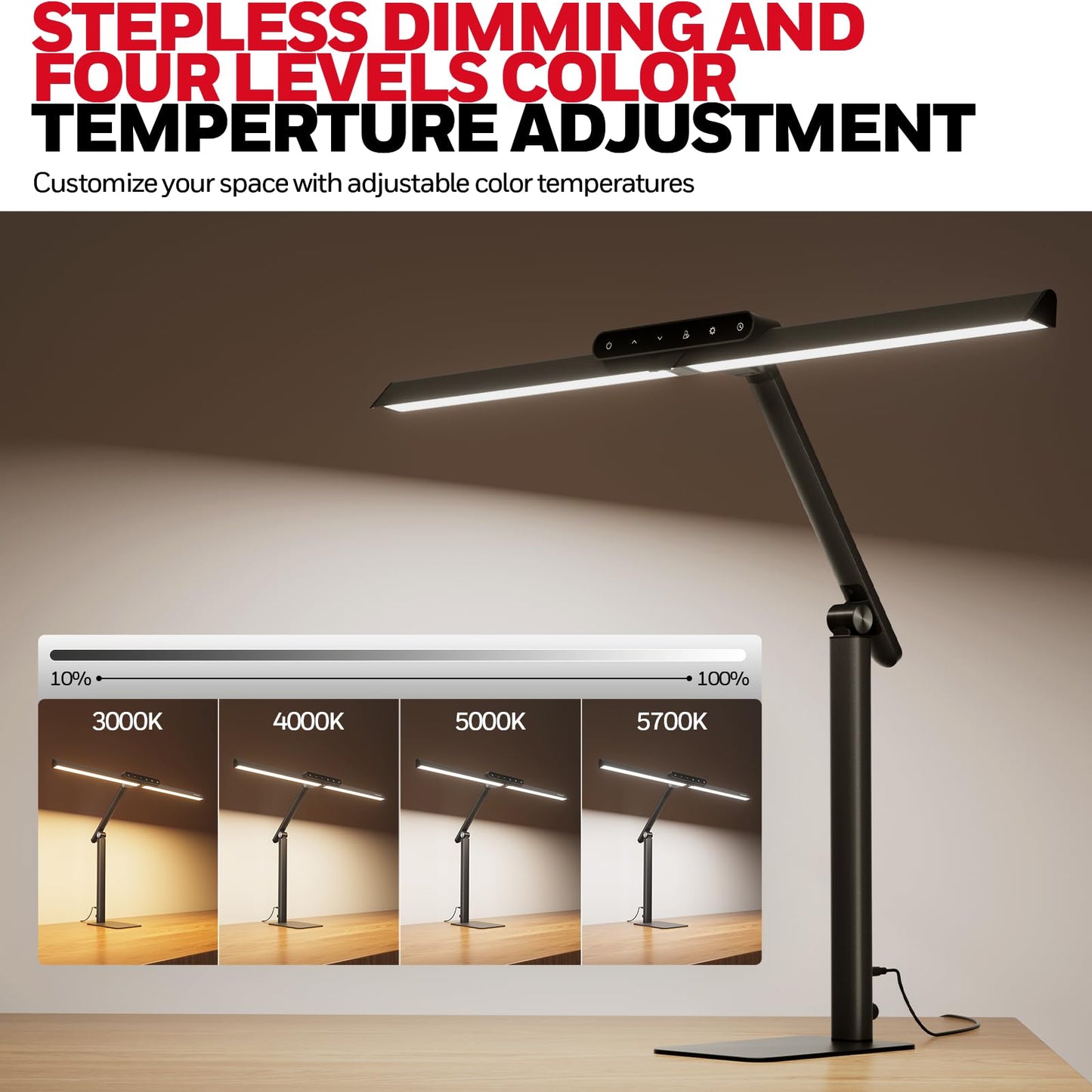 LED Desk Lamp with Clamp Mount & Adjustable Color Modes