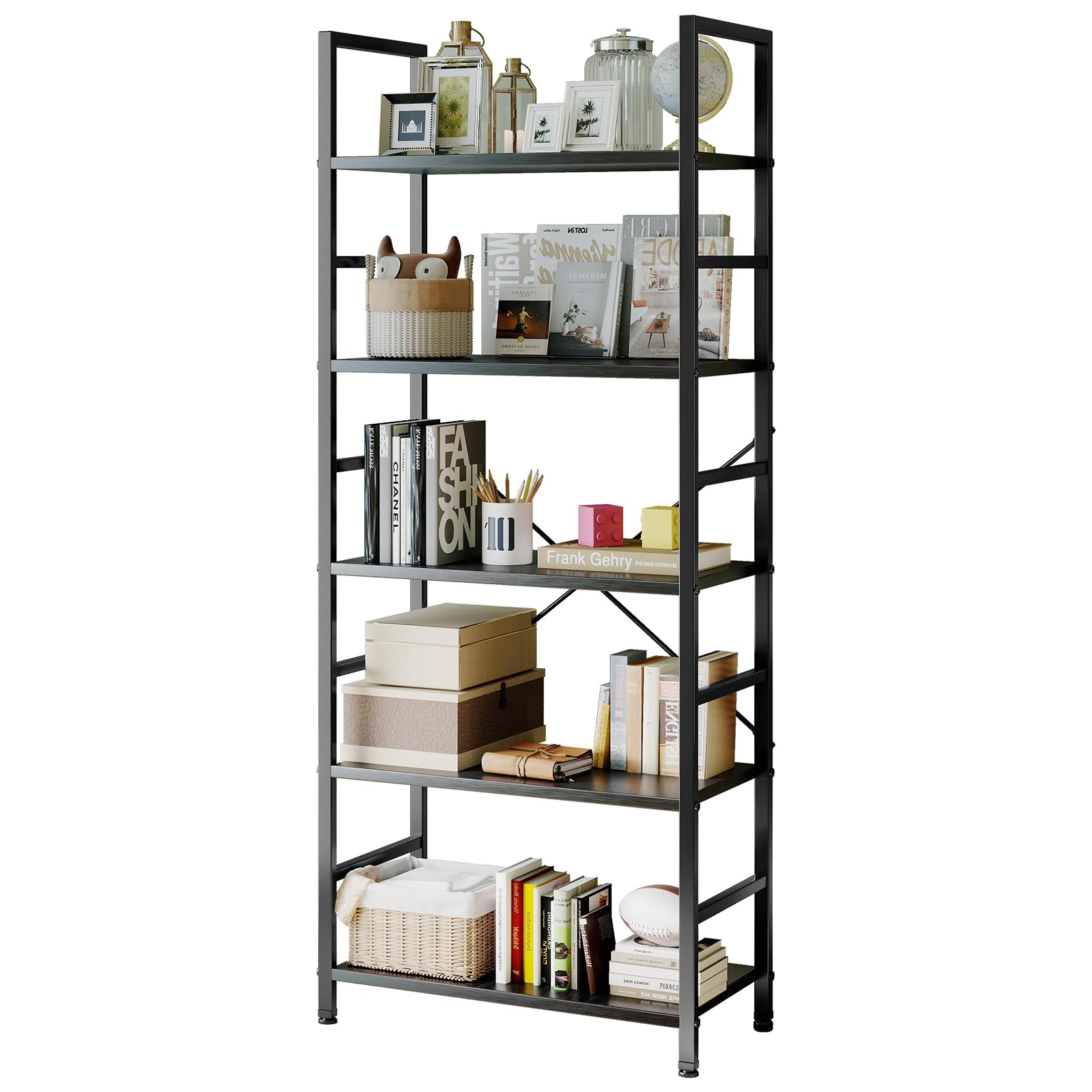 5 Tier Industrial Bookshelf for Home Office Storage Organization