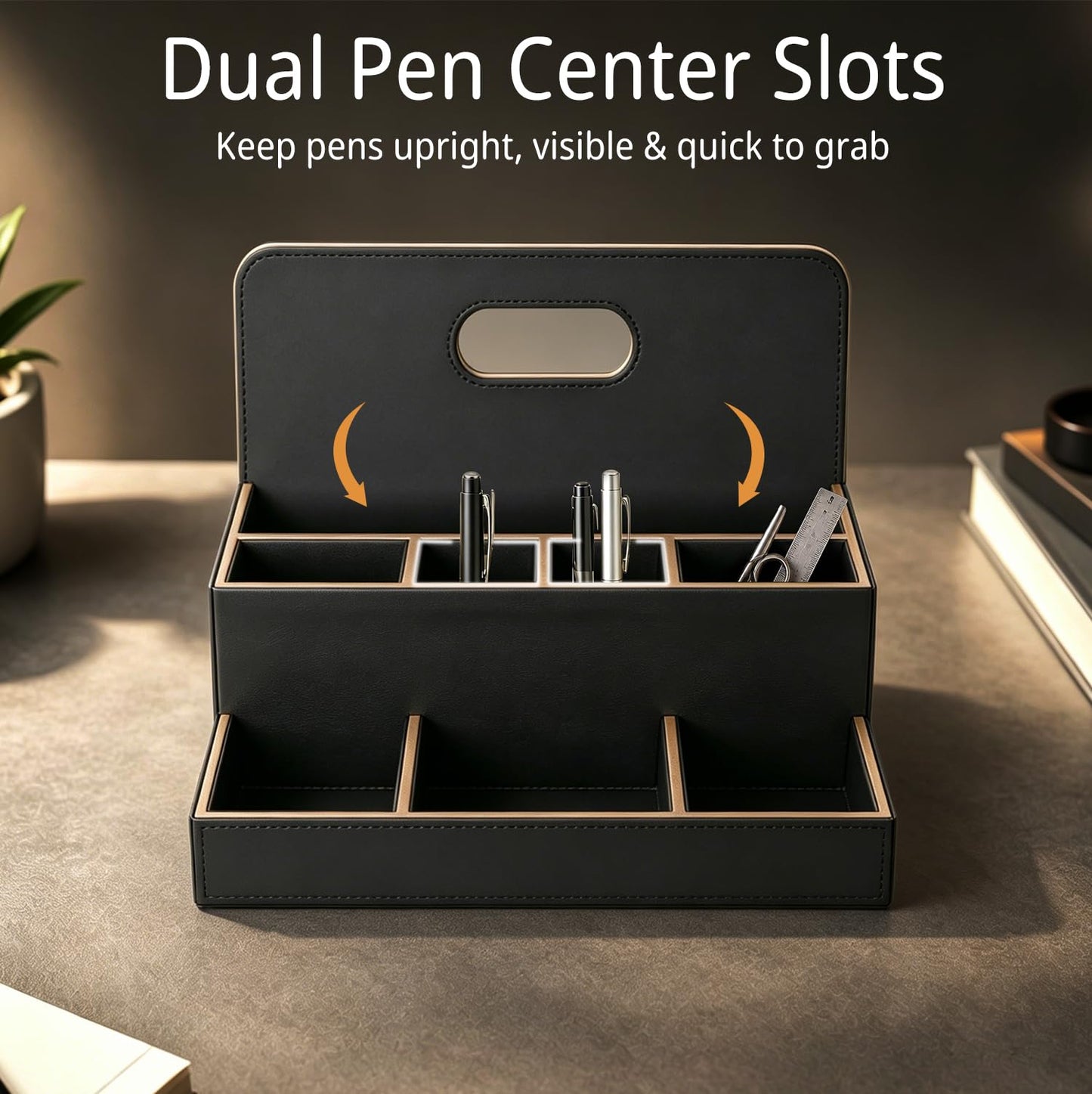 Mesh Desk Organizer with Wooden Storage Design for Office Supplies
