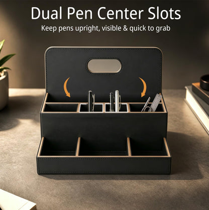 Mesh Desk Organizer with Wooden Storage Design for Office Supplies