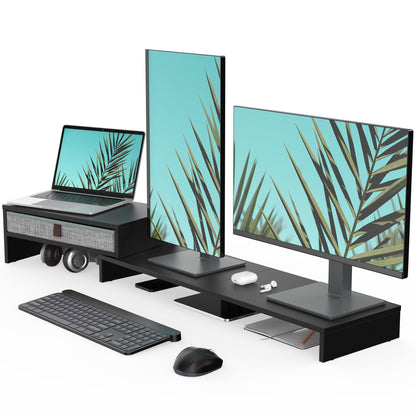 Fenge Triple Monitor Stand with Srorage Drawer, Adjustable Length and Angle