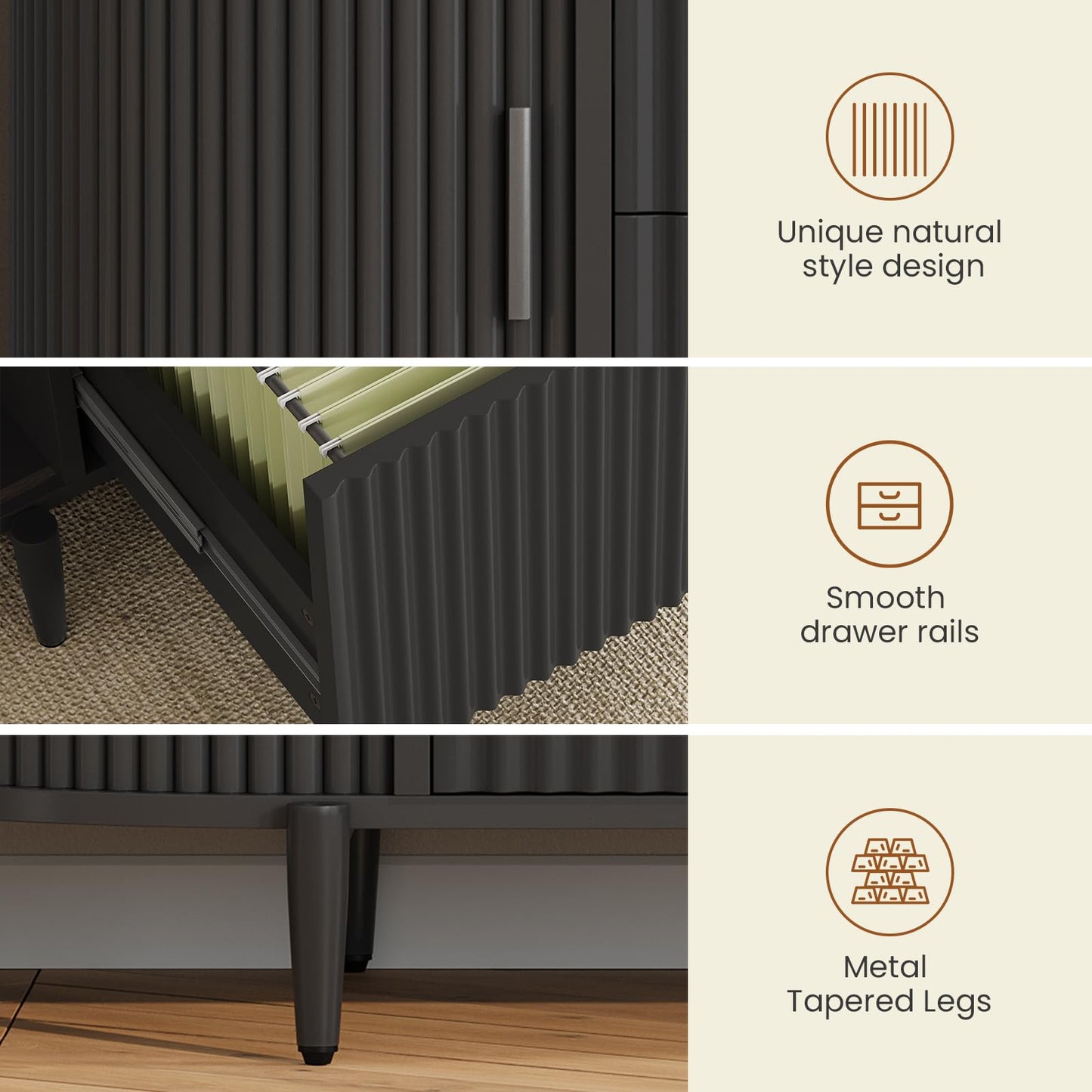 Modern 2 Drawer File Cabinet with Printer Stand & Storage