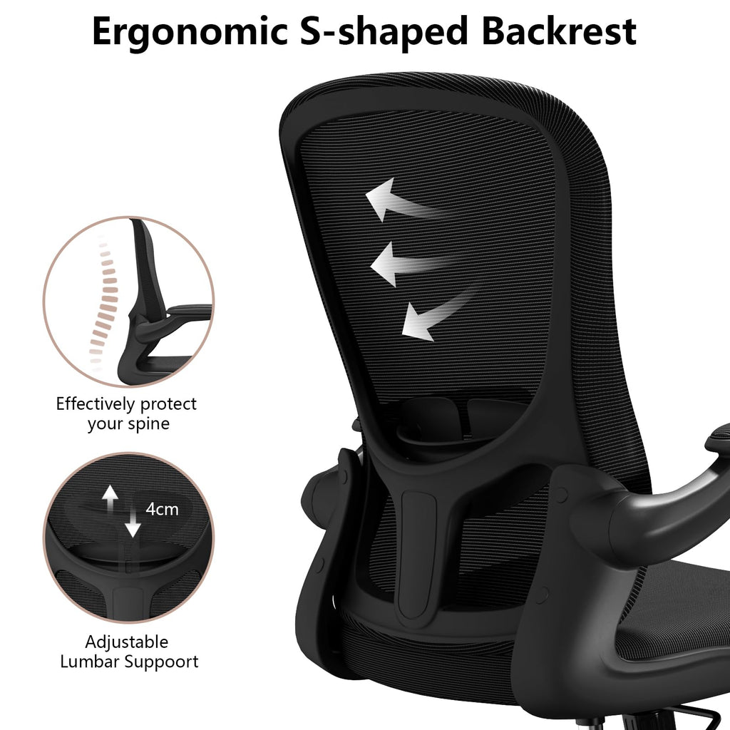 Ergonomic Mesh Office Chair with Lumbar Support & Flip-up Arms